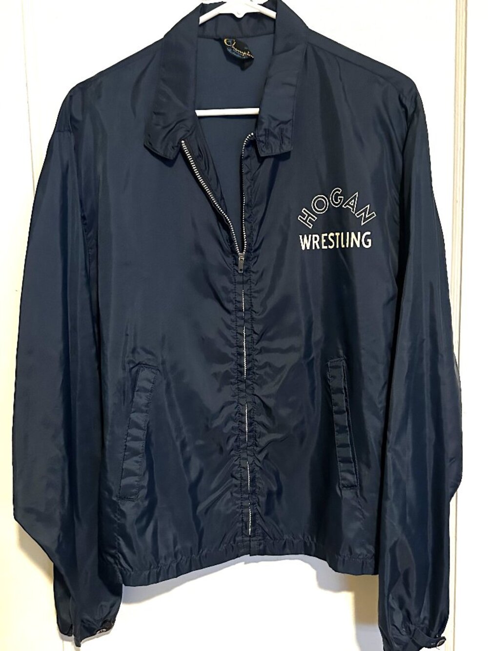 Vintage 70s Champion Hogan Wrestling Windbreaker Jacket Navy Blue XL Vallejo CA